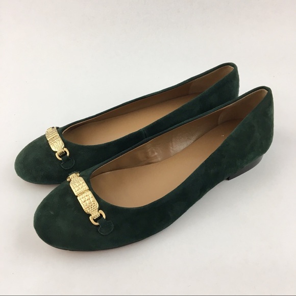 green suede flats